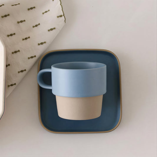 Vintage Two Tone Cafe Mug with Saucer Set