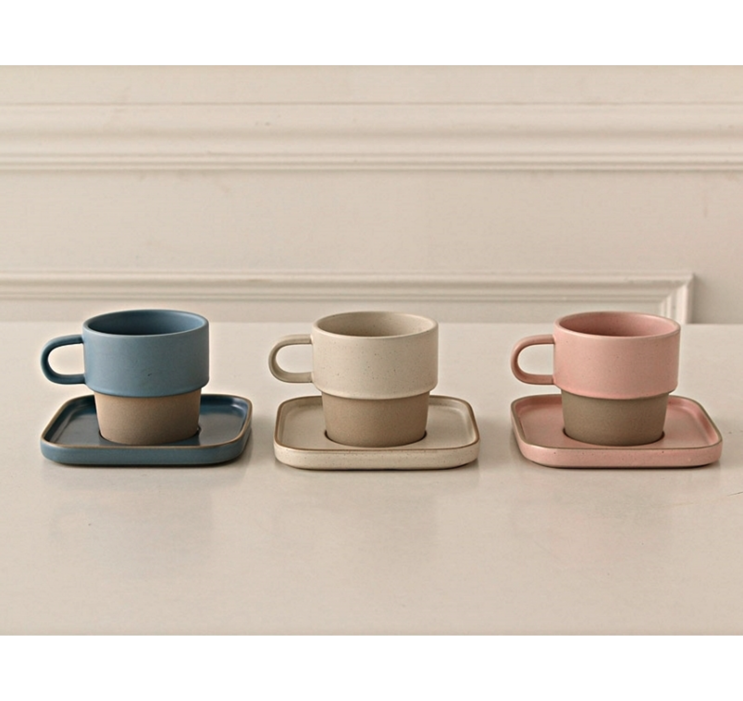 Vintage Two Tone Cafe Mug with Saucer Set