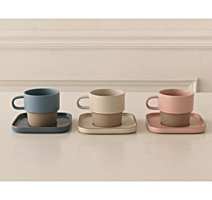 Vintage Two Tone Cafe Mug with Saucer Set