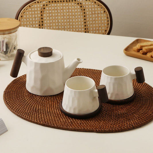 Katsura Wood Handle Ceramic Teapot Set
