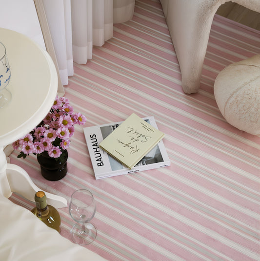 Modern Pink Stripe Microfiber Rug