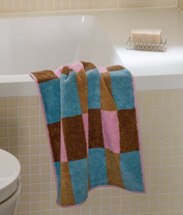Warm Colorblock Check Hand Towel