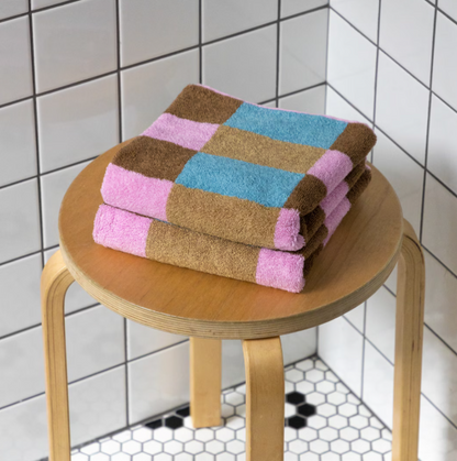 Warm Colorblock Check Hand Towel