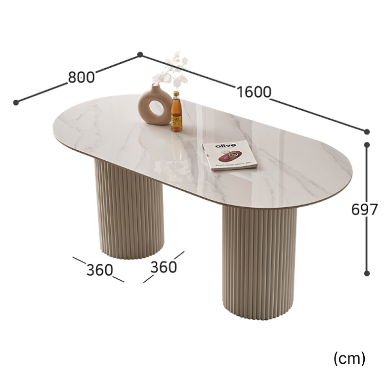 Oval Ceramic Dining Table with Fluted Legs
