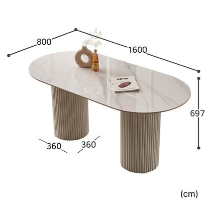 Oval Ceramic Dining Table with Fluted Legs