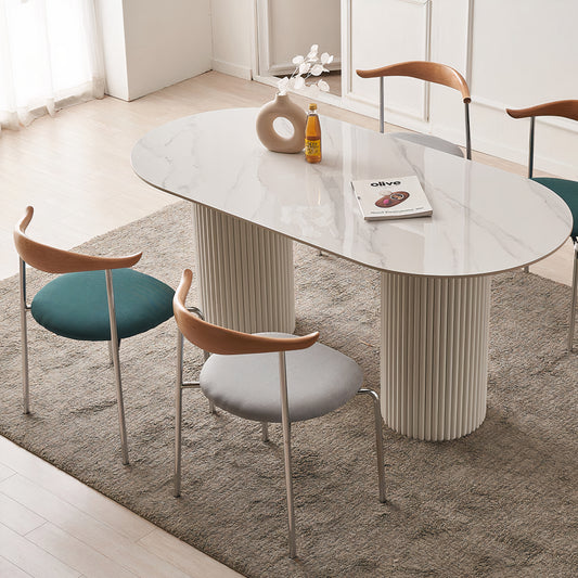 Oval Ceramic Dining Table with Fluted Legs