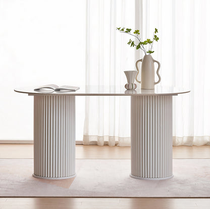 Oval Ceramic Dining Table with Fluted Legs