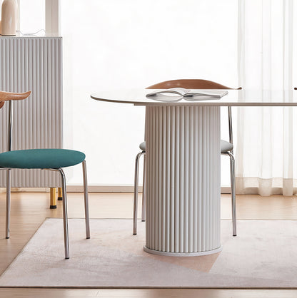 Oval Ceramic Dining Table with Fluted Legs