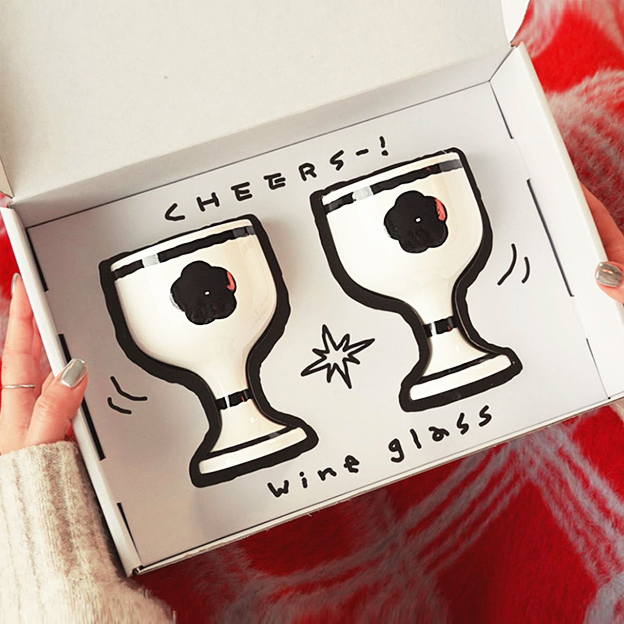 Drawing Flower Wine Glass Set of 2