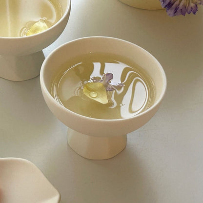 Eunseol Matte Porcelain Pedestal Cup & Plate Set (4-Piece Gift Set)