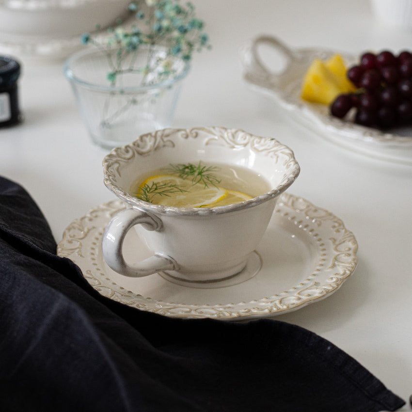 Baroque Ceramic Coffee Cup & Saucer Set