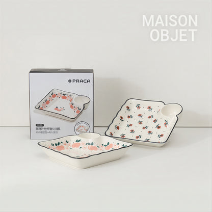 Floral Square Serving Plate Set with Sauce Dish (2-Piece)