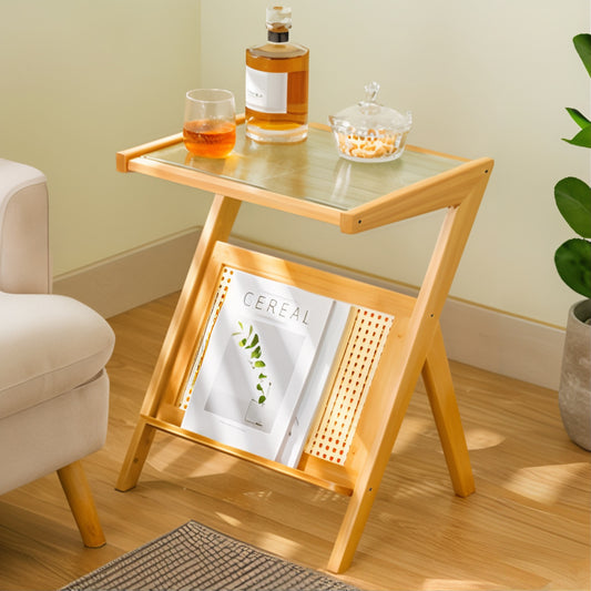 Bamboo Rattan Side Table with Magazine Holder