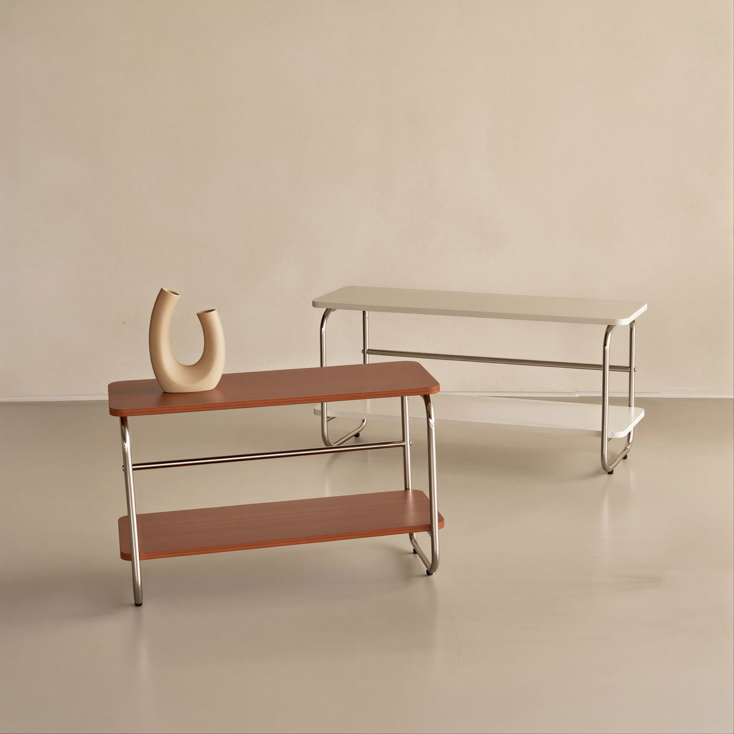 Mid-Century Wood & Chrome Shelf