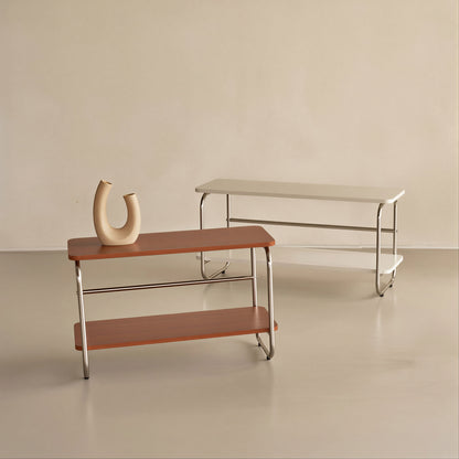 Mid-Century Wood & Chrome Shelf