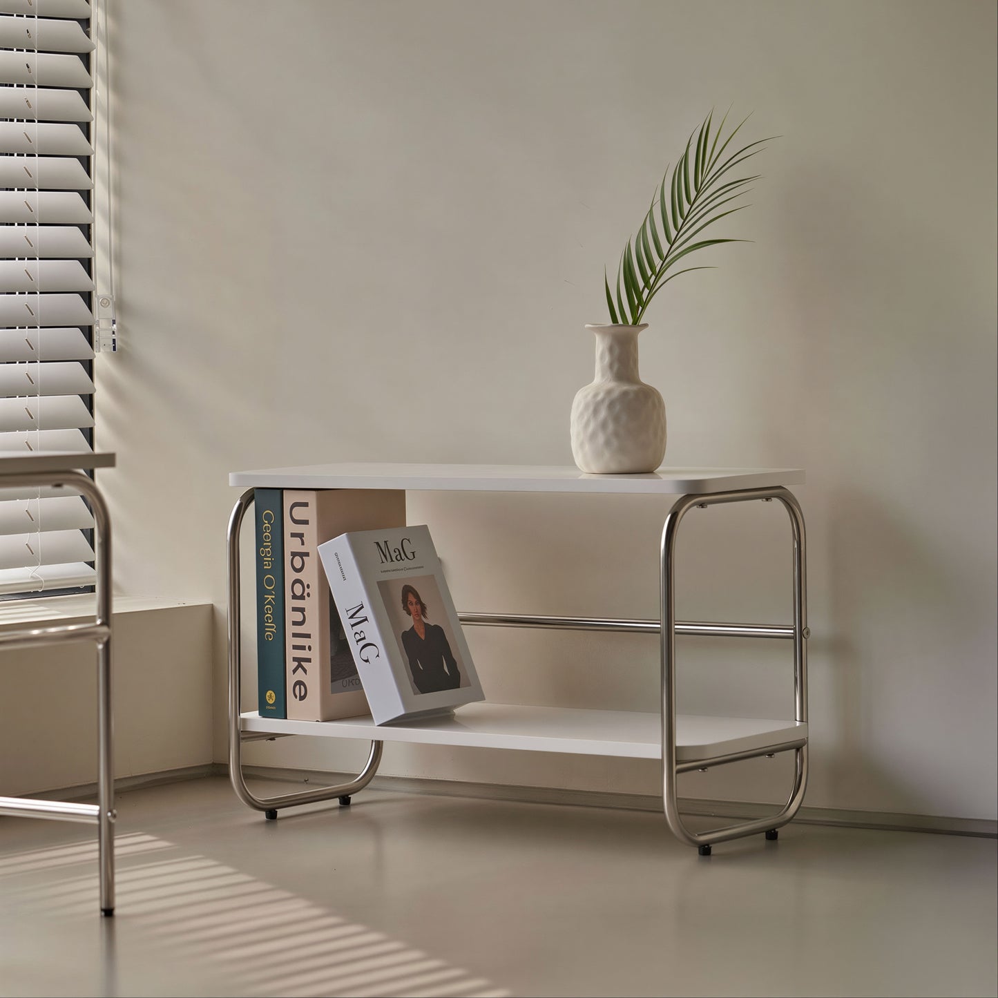 Mid-Century Wood & Chrome Shelf - detail view