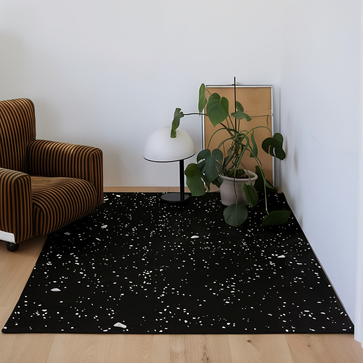 Black Terrazzo Microfiber Rug - detail view