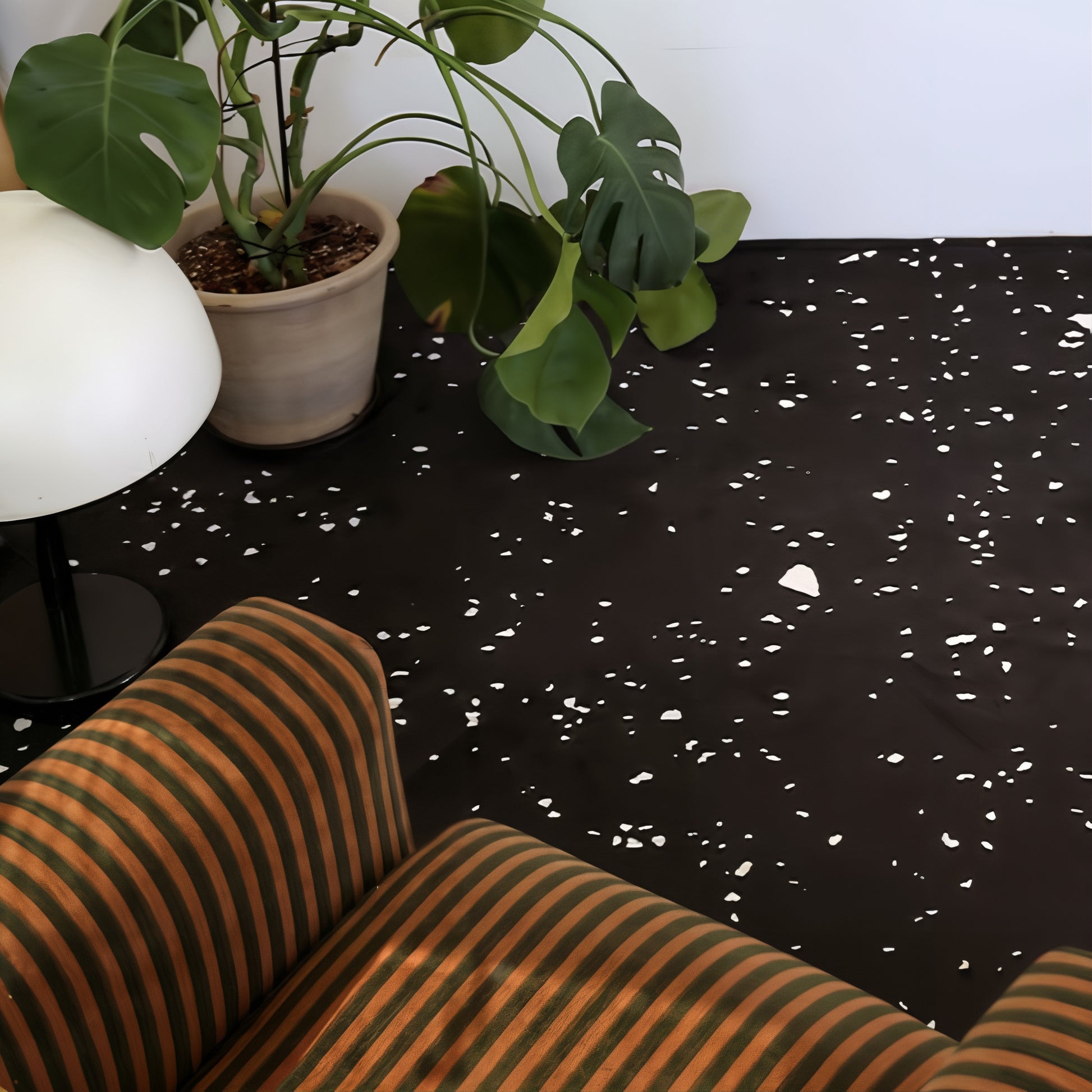 Black Terrazzo Microfiber Rug - lifestyle