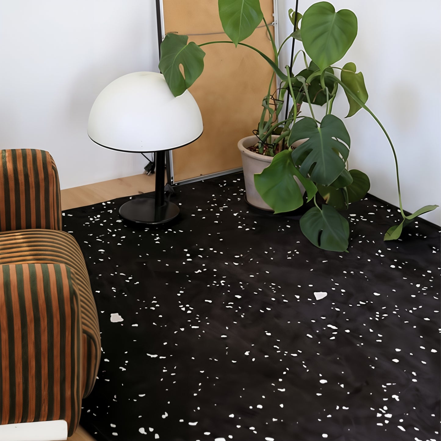 Black Terrazzo Microfiber Rug - close up