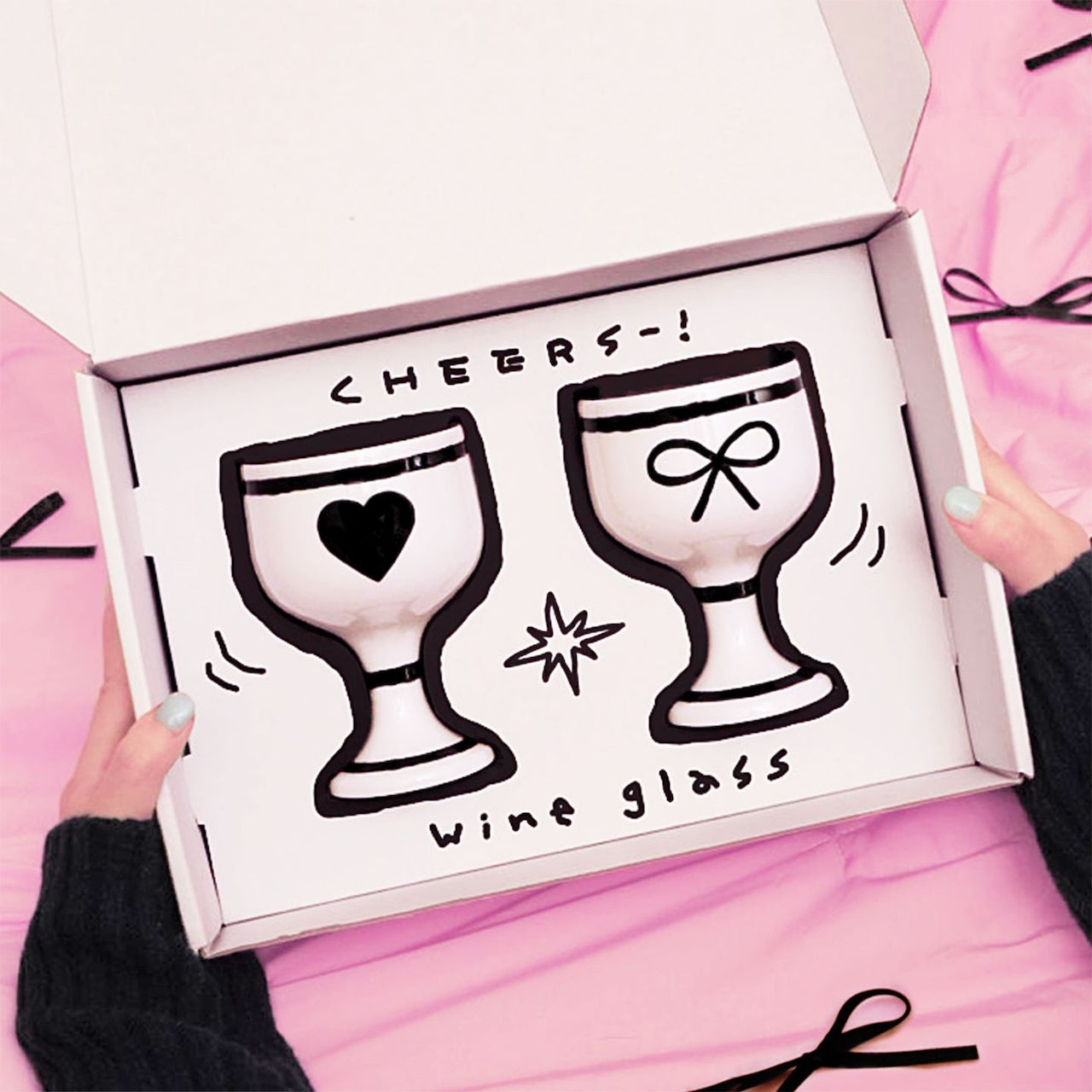 Ribbon & Heart Wine Glass Set of 2