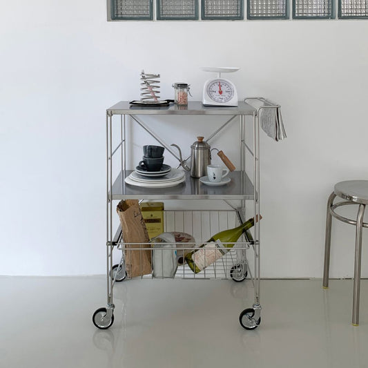 Flat Stainless Steel 3-Tier Trolley Wagon