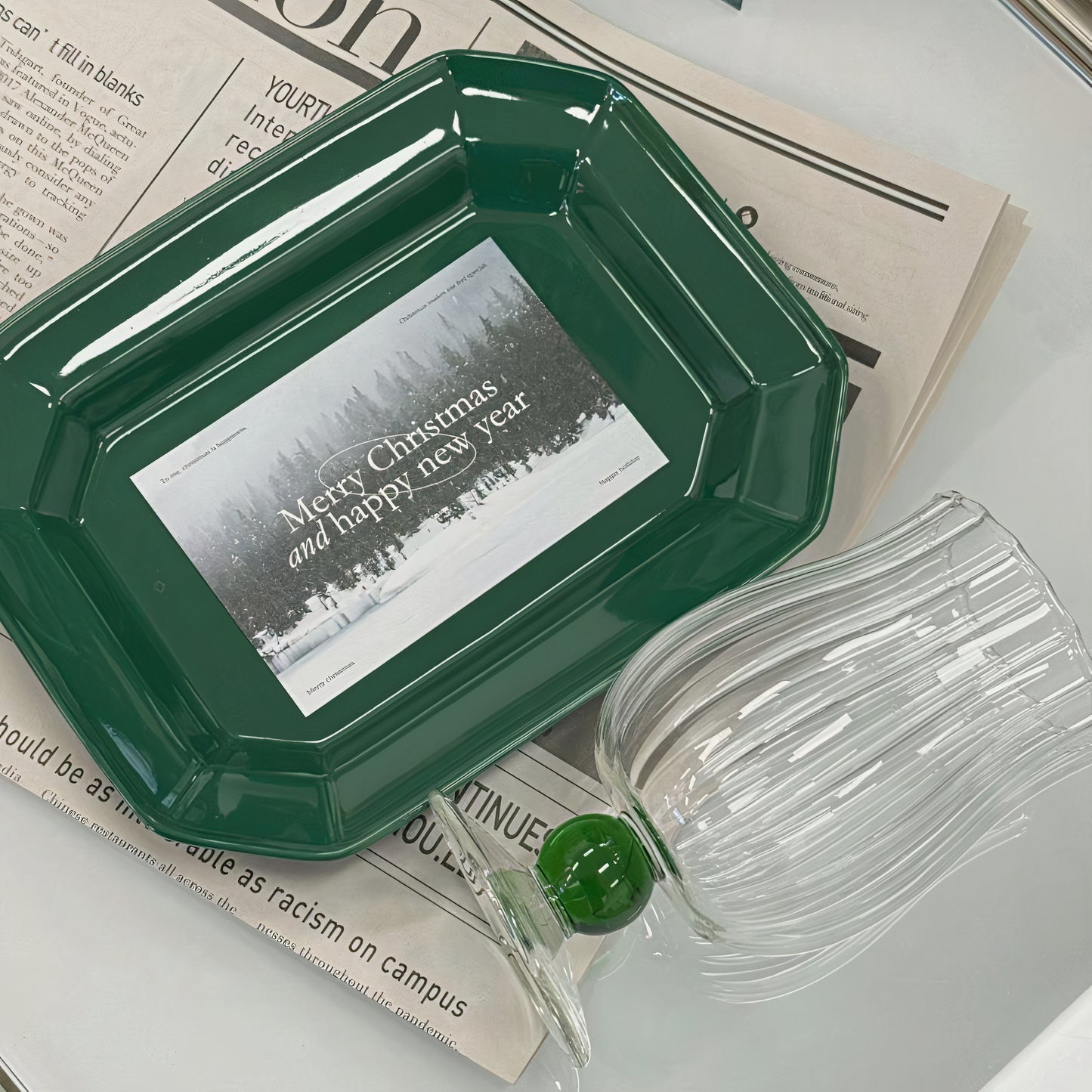 Tulip Wine Glass (Set of 2) & Vintage Square Plate Gift Set