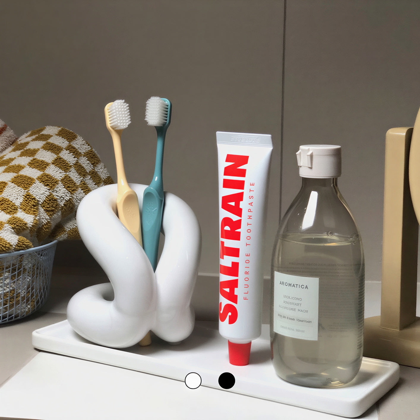 Ceramic Toothbrush Holder and Tray Set
