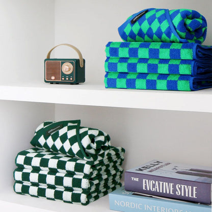 Checkerboard & Stripe Hotel Bath Towel Set (10-Pack)