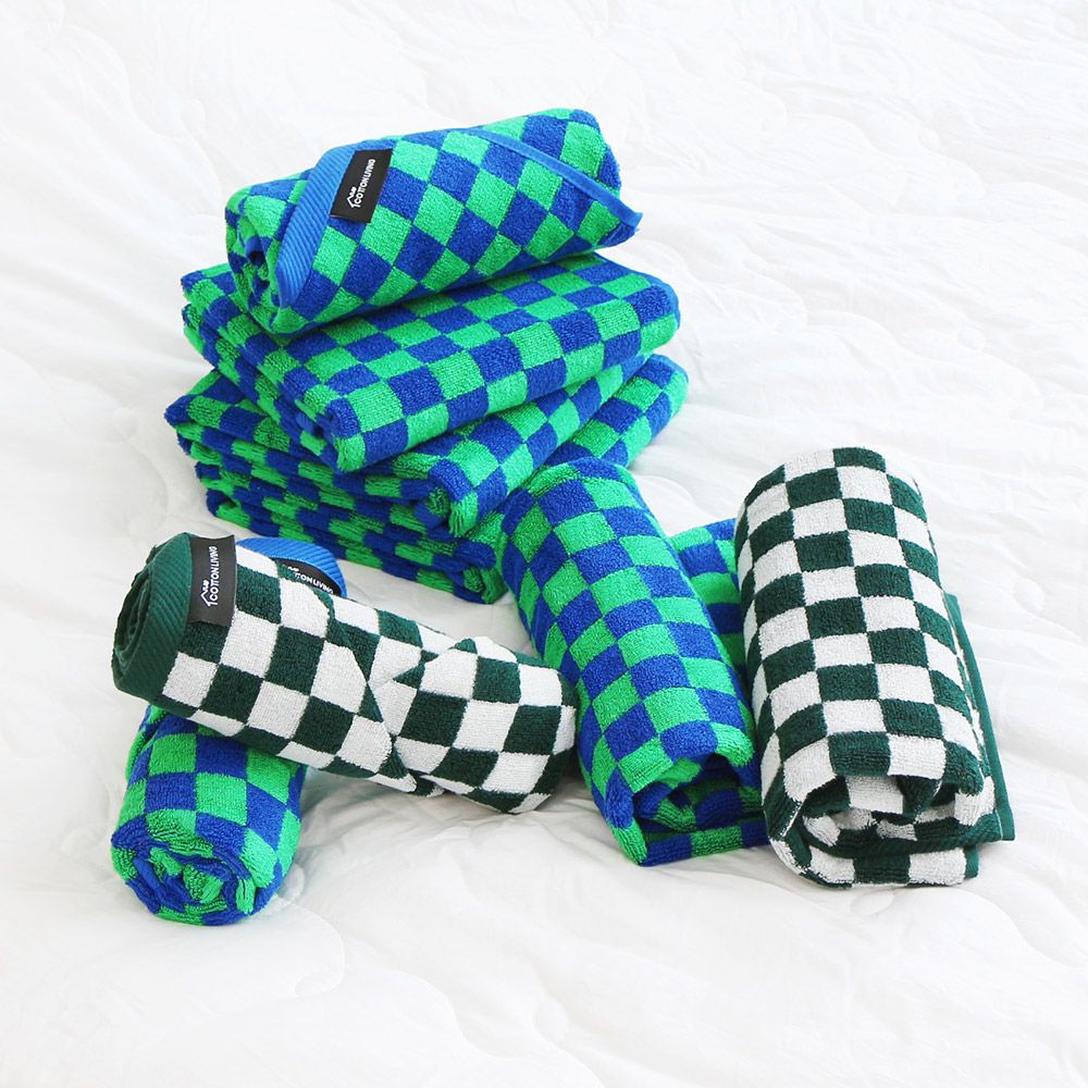 Checkerboard & Stripe Hotel Bath Towel Set (10-Pack)