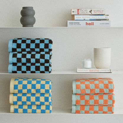 Checkerboard & Stripe Hotel Bath Towel Set (10-Pack)