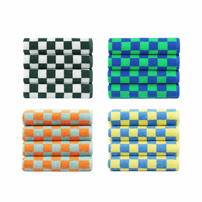 Checkerboard & Stripe Hotel Bath Towel Set (10-Pack)