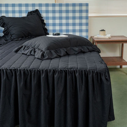 Soft Linen Touch Quilted Bed Skirt with Lace - close up