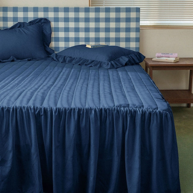 Soft Linen Touch Quilted Bed Skirt with Lace - lifestyle