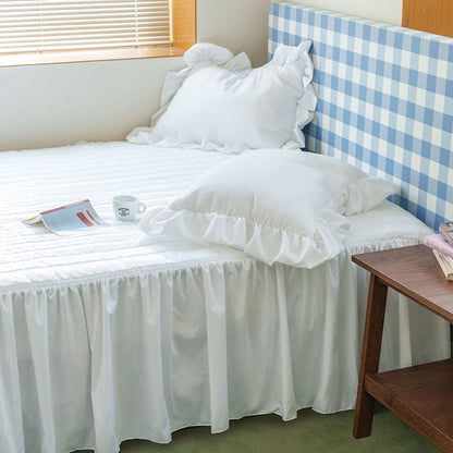 Soft Linen Touch Quilted Bed Skirt with Lace