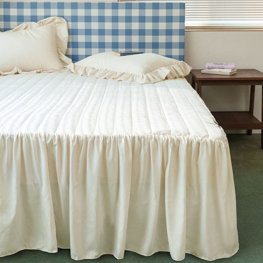 Soft Linen Touch Quilted Bed Skirt with Lace - detail view