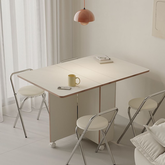 E0 Round Extendable Rolling Dining Table with Storage