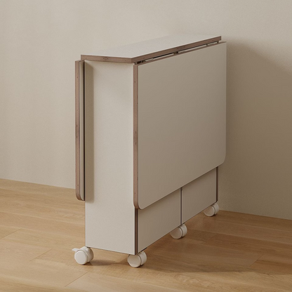 E0 Round Extendable Rolling Dining Table with Storage