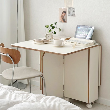 E0 Round Extendable Rolling Dining Table with Storage
