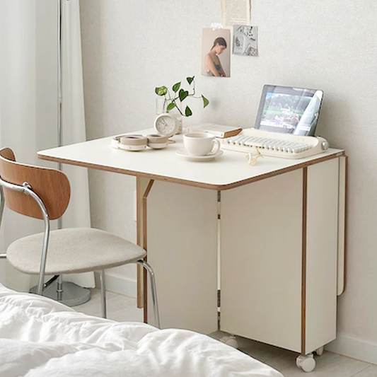 E0 Round Extendable Rolling Dining Table with Storage