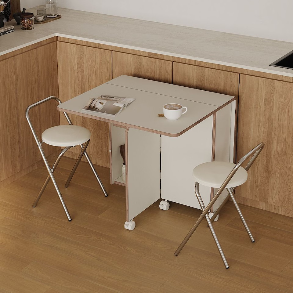 E0 Round Extendable Rolling Dining Table with Storage