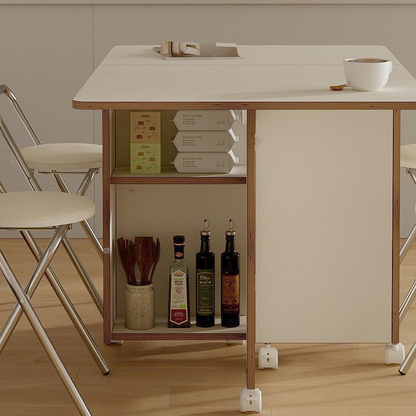 E0 Round Extendable Rolling Dining Table with Storage