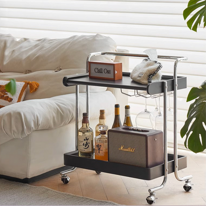 Antique Wood Trolley with Glass Rack