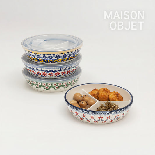 Floral 3-Compartment Food Storage Bowl Set with Lids (4-Piece)