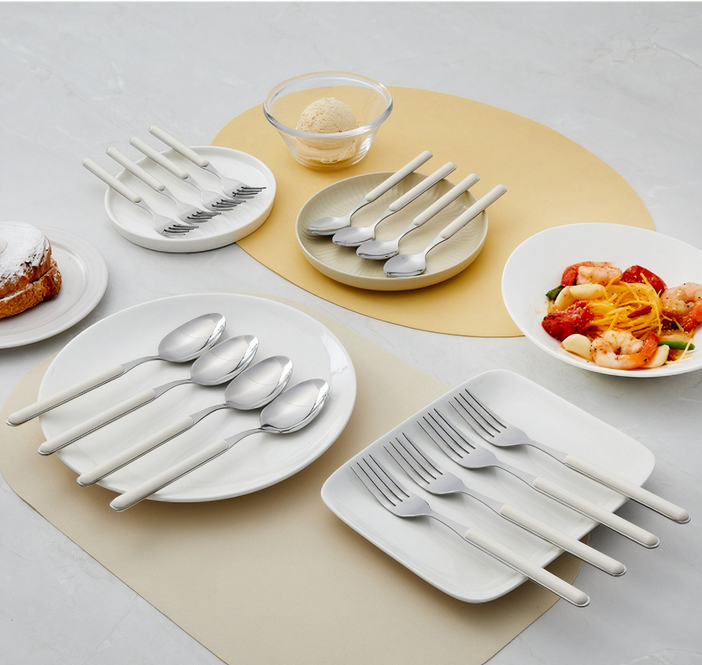 Ivory Dessert Spoon & Fork Set – 8Piece