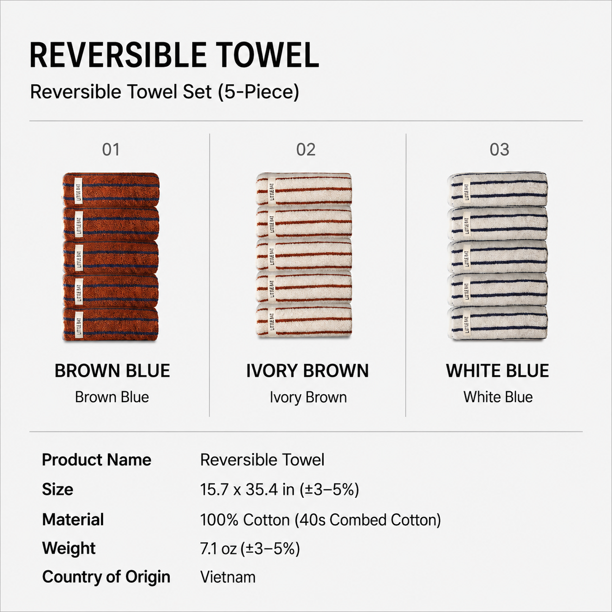 Double-Sided Pattern Hotel Towel Set (5-Piece)