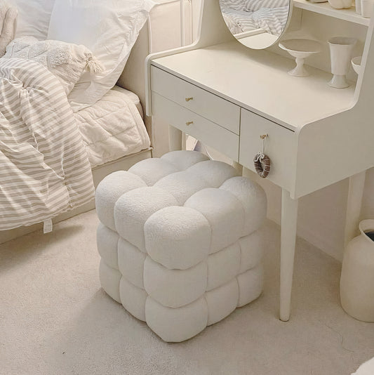 Cubic White Fabric Stool