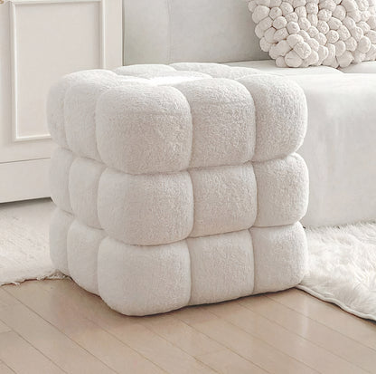 Cubic White Fabric Stool