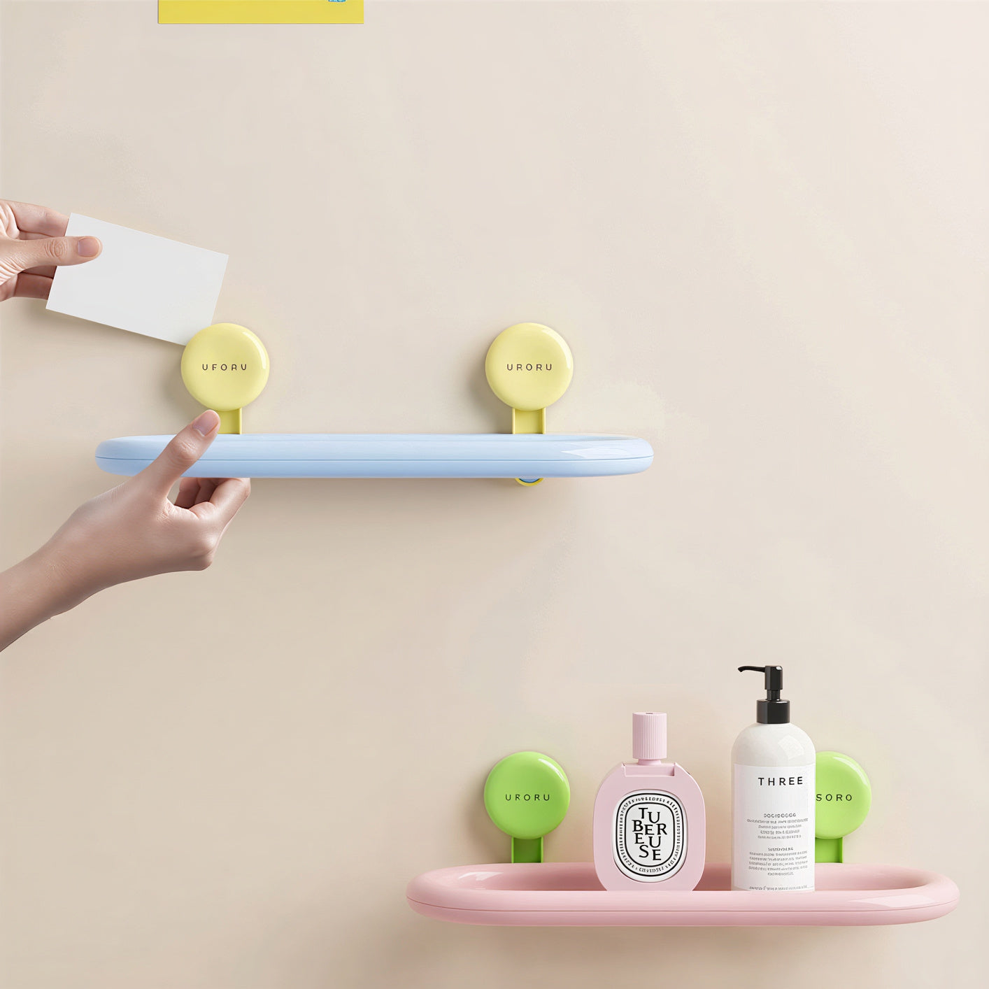 No-Drill Pastel Bathroom Storage Shelf