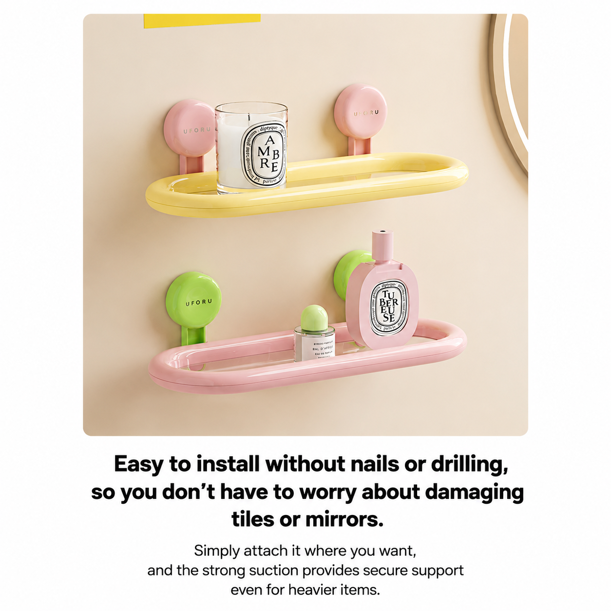 No-Drill Pastel Bathroom Storage Shelf