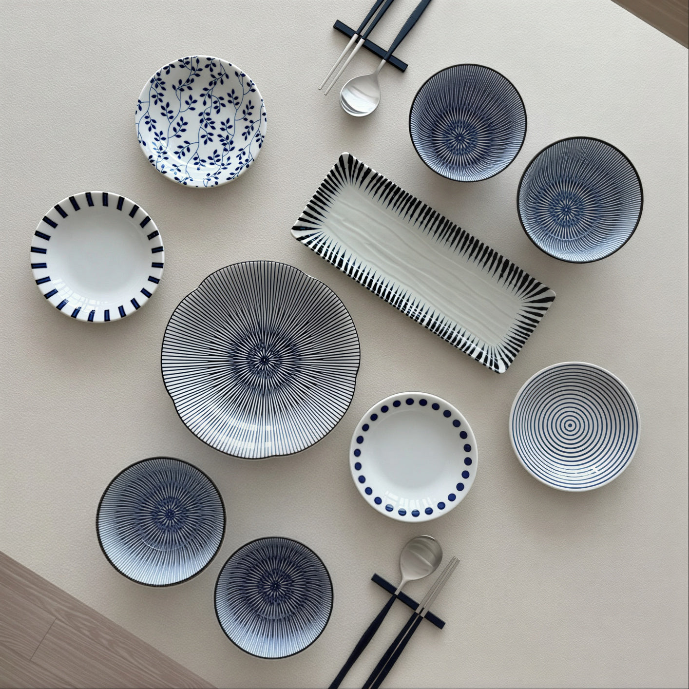 Soft Blue Japanese Table Set for 2 (10-Piece)